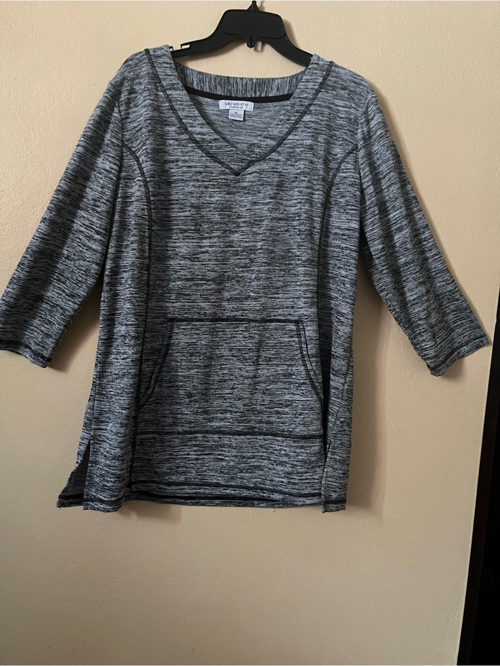Liz Claiborne Weekend Heathered Knit Tunic Pouch Pocket Top XL
